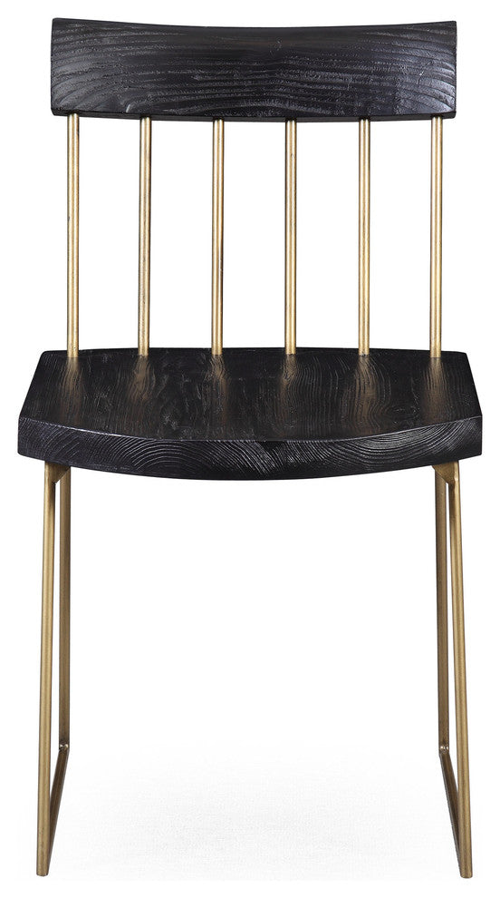 Madrid Pine Chair - Set of 2 - Matte Black with Brush Brass