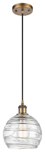 Deco Swirl 1-Light Mini Pendant, Brushed Brass, Clear