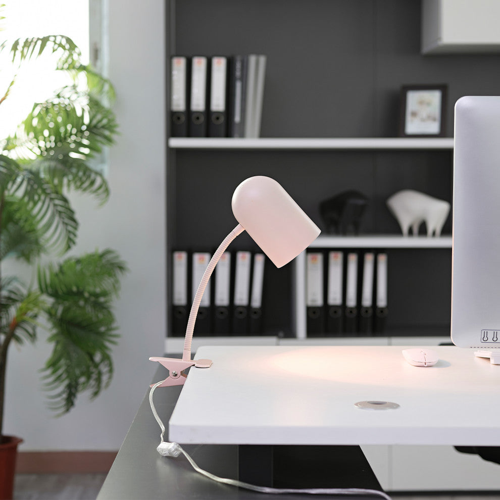 Matte Pink Clip-Arm Desk Lamp, Adjustable Arm