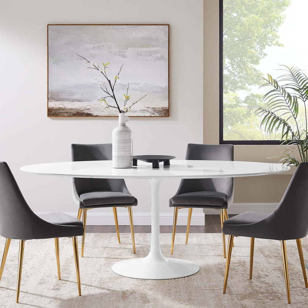 Modway Lippa 78" Oval Wood Top Dining Table, White