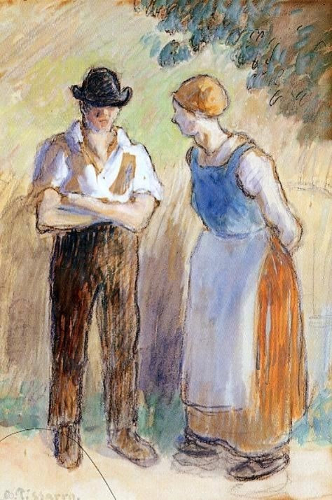 Camille Pissarro Two Peasants, 18"x27" Wall Decal Print