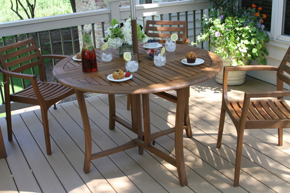 Outdoor Interiors 5-Piece 48" Round Eucalyptus Folding Dining Set