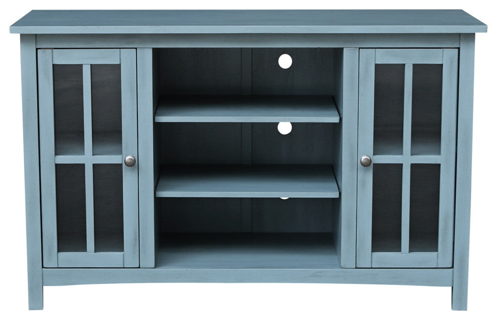 Entertainment / TV Stand - With 2 Doors - 48", Ocean Blue - Antique Rubbed