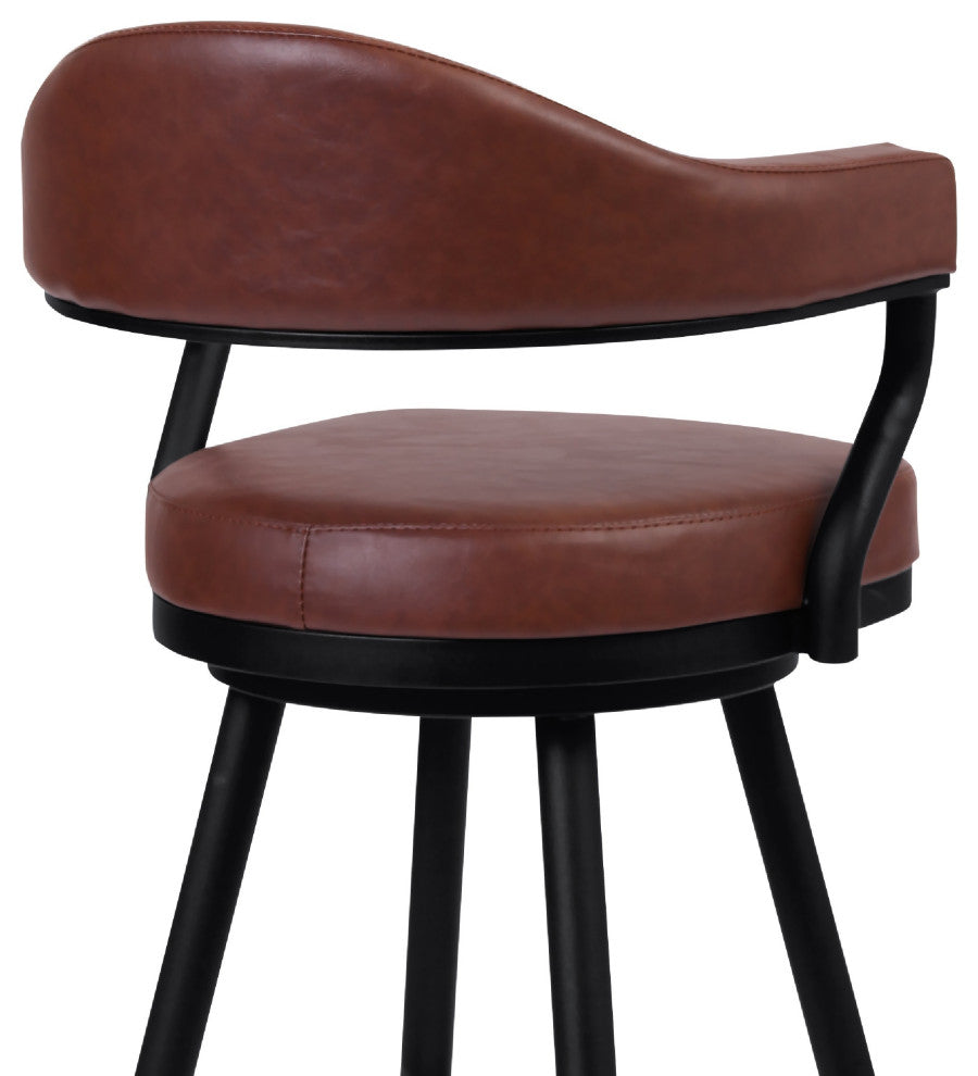 Benzara BM272492 30" Vintage Faux Leather Bar Stool, Metal Peg Legs, Brown
