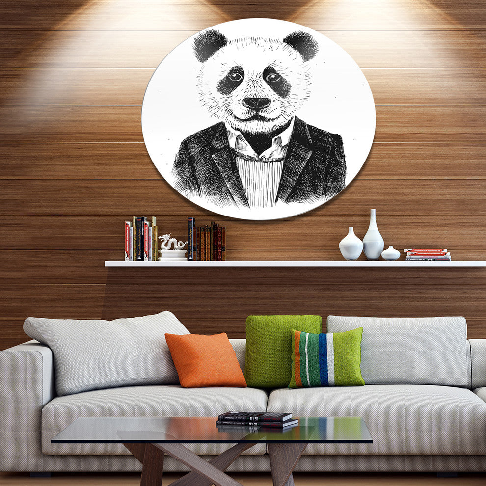 Funny Hipster Panda Black White, Animal Disc Metal Wall Art, 11"