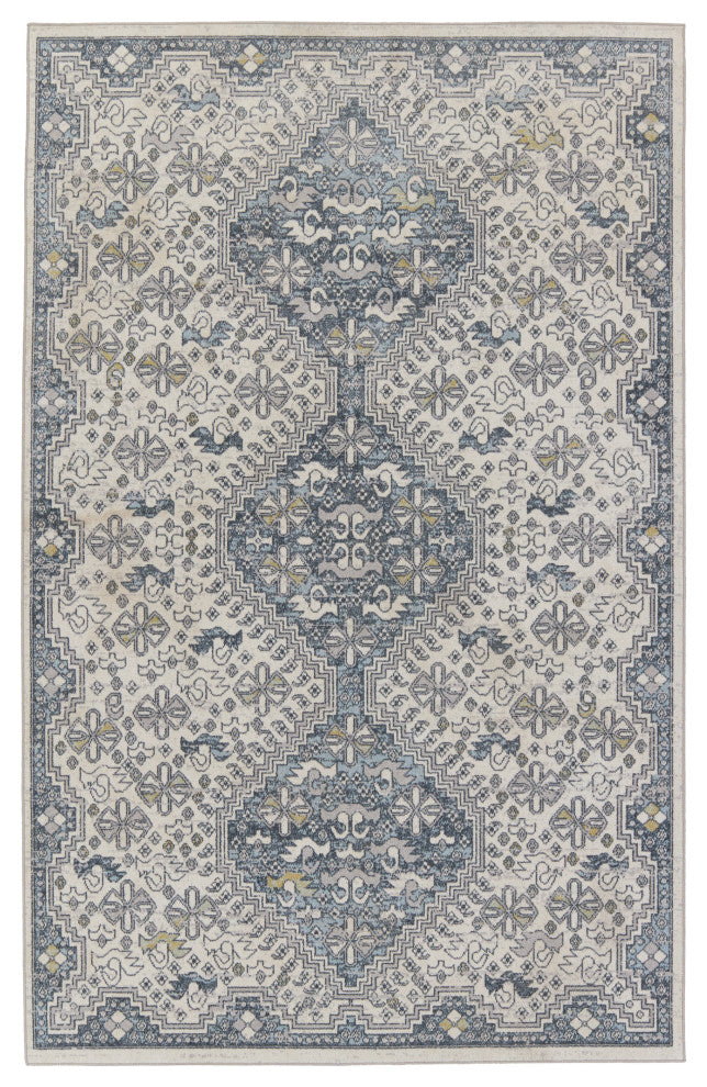 Machine Washable Vibe by Jaipur Living Yucca Medallion Cream/ Blue Area Rug, 2'8