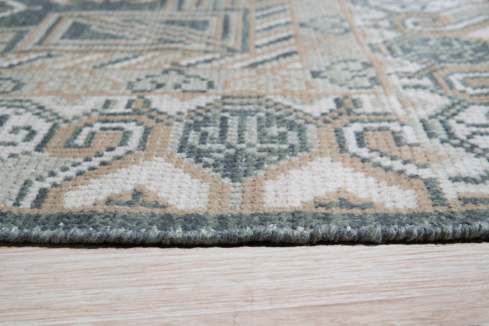 Hand Knotted Wool Green Traditional Oriental Khotan Rug, 8'x10'