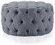 Modern 29 Inch Upholstered Linen Fabric Button Tufted Ottoman Bench, Gray