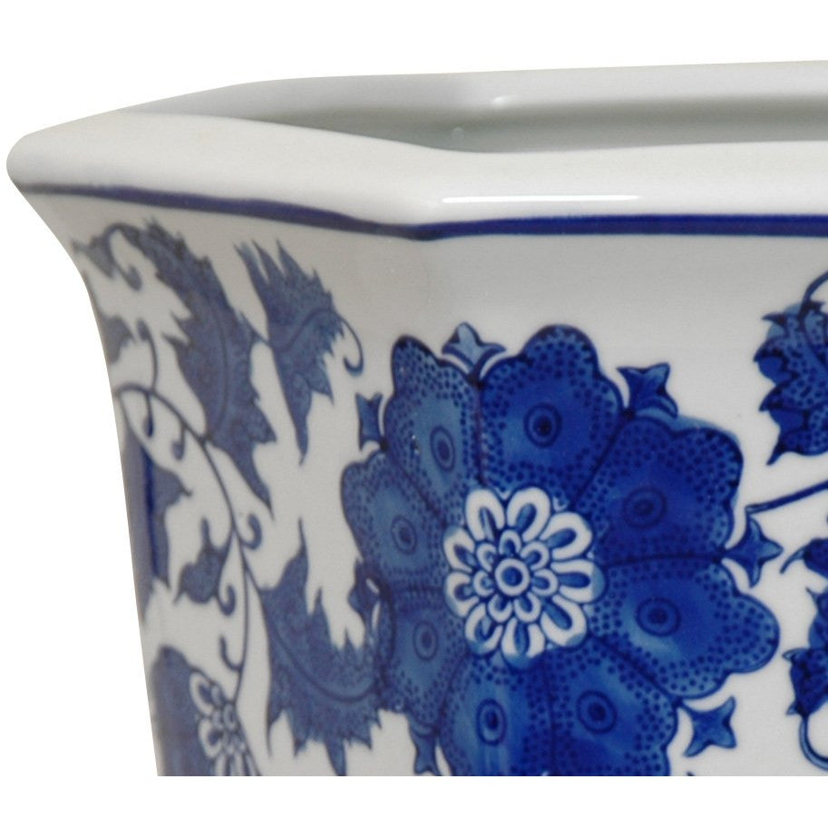 10" Floral Blue and White Porcelain Flower Pot