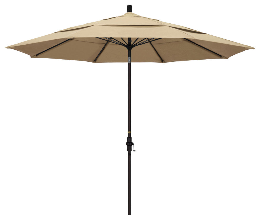11' Bronze Collar Tilt Lift Fiberglass Rib Aluminum Umbrella, Pacifica, Beige