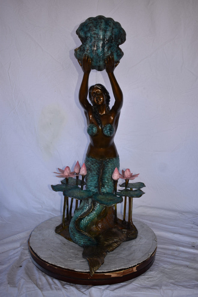 Mermaid Holding A Shell Upright Water Fountain Made of Bronze 19"x 26" x 40"H