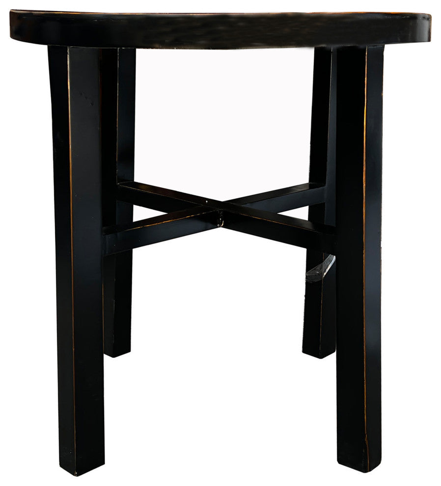 Asian Black Lacquer Round Top Cross 4 Legs Center Side Table Stand Hcs7624