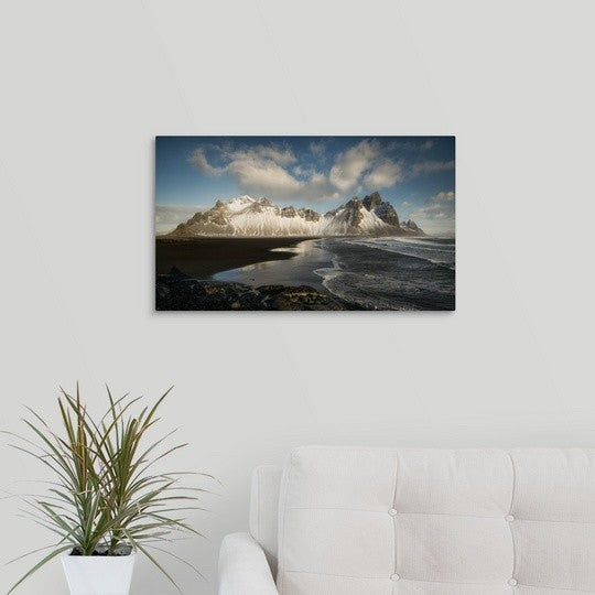 "Stokksnes Mountain and Beach" Wrapped Canvas Art Print, 24"x14"x1.5"