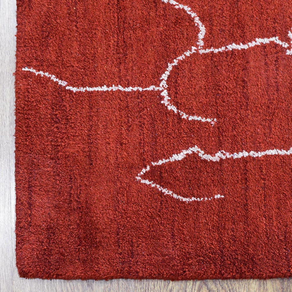 HAND KNOTTED LOOM SILK ECO-FRIENDLY RUG-6'x9',Rectangle,Red White,Contempor