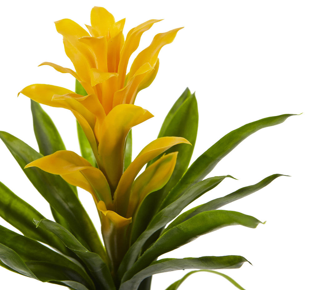 15" Bromeliad Artificial Flower, Set of 4, Yellow