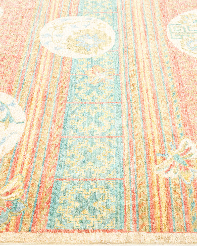 Eclectic, One-of-a-Kind Hand-Knotted Area Rug Green, 4'4"x9'10"