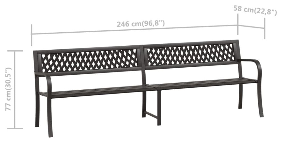 vidaXL Outdoor Patio Bench Garden Park Steel Bench with Armrests Black Steel