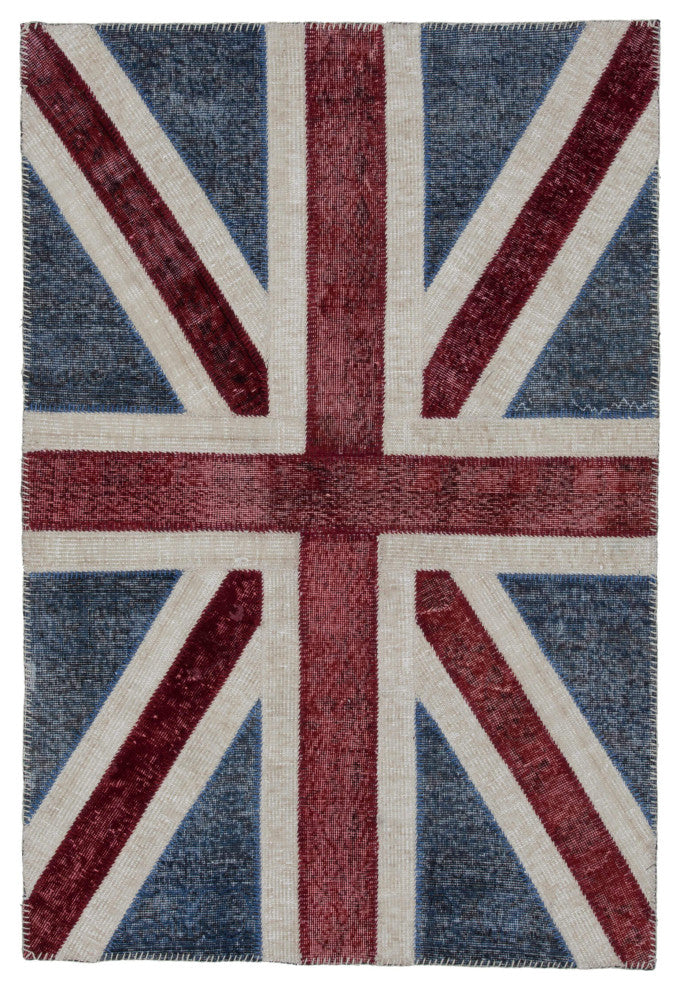 Rug N Carpet - Handwoven Oriental 4' 0'' x 6' 0'' Flag Patchwork Rug