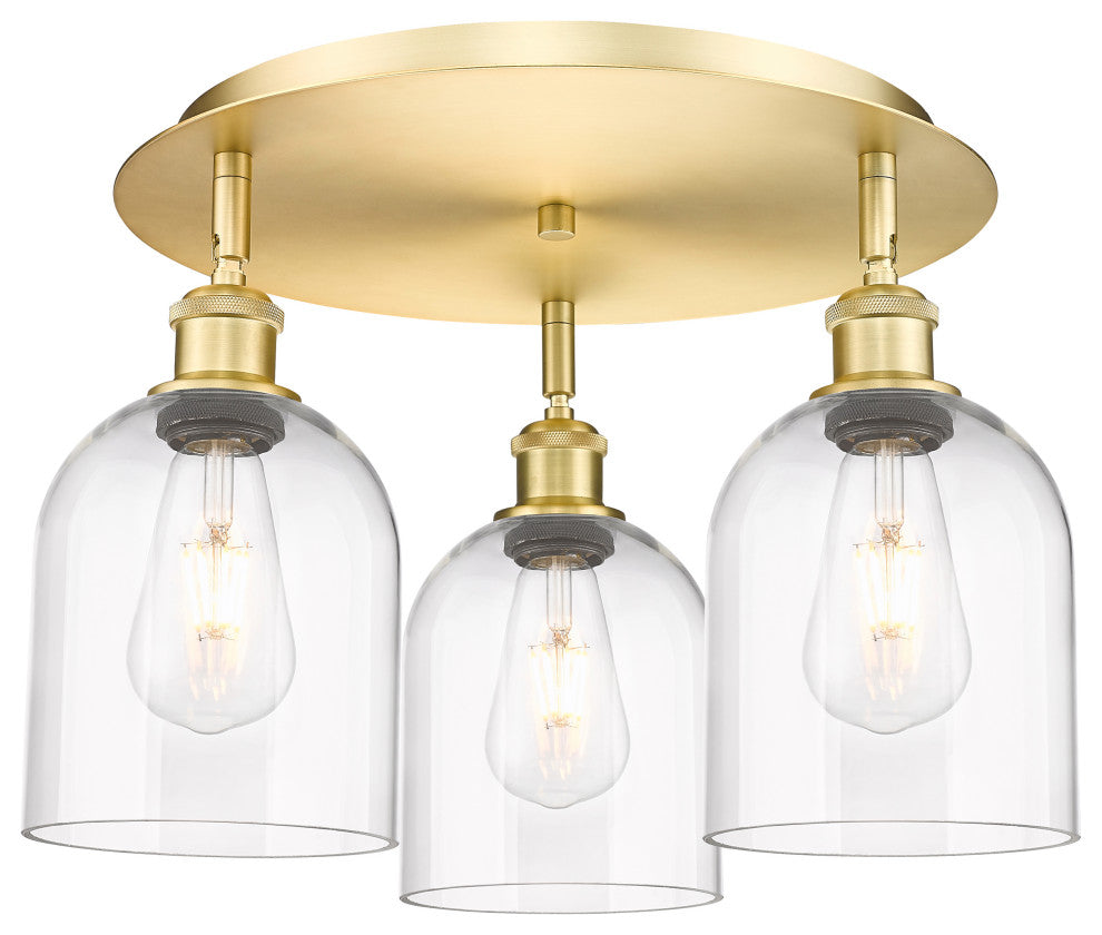 Ballston-Bella 3-Light 18" Flush Mount, Satin Gold, Clear