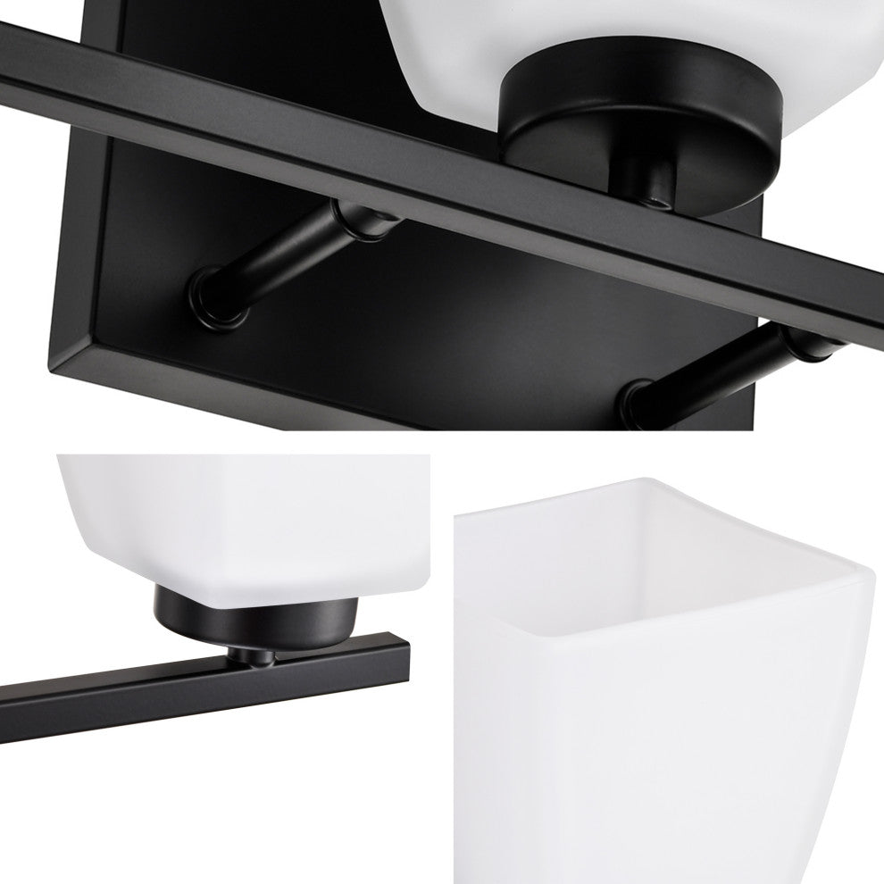 22 in. 3-Light Matte Black Vanity Light With Square Etched White Glass Shades