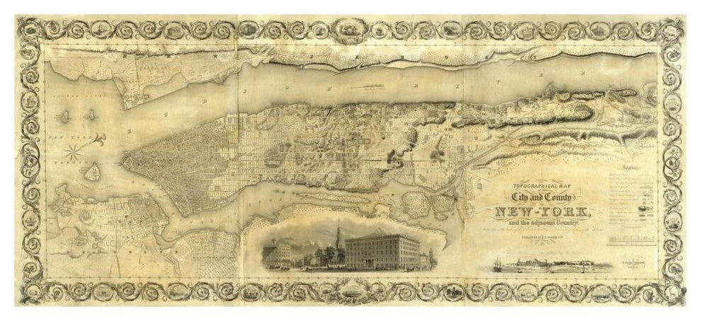 "City and County of New York, 1836" Digital Paper Print by J. H. Colton, 46"x21"
