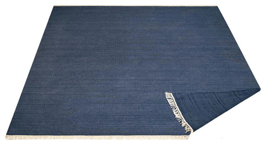 HAND WOVEN FLAT WEAVE KILIM WOOL ECO-FRIENDLY AREA RUGS, Rectangle, Blue, Solid, Blue, [Square] 8'x8'