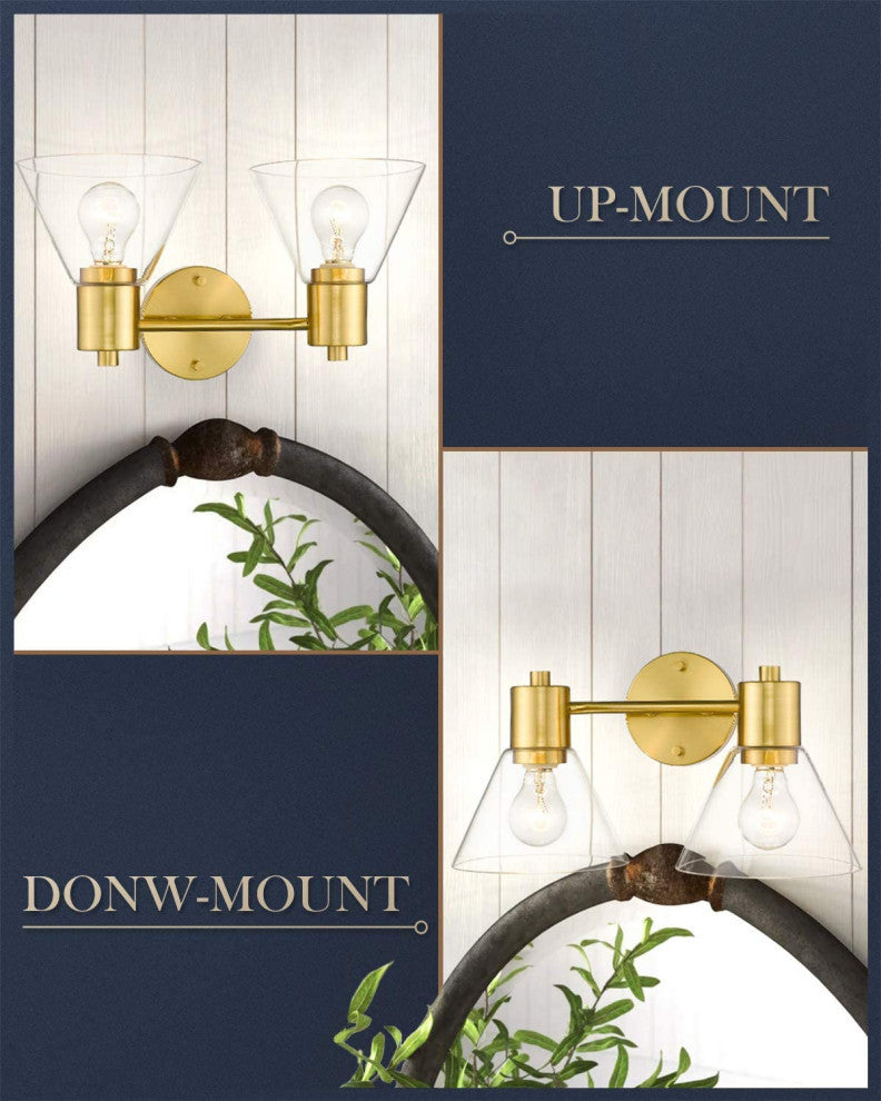 2 Light Modern Wall Lights Bathroom Vanity Wall Light Fixture With Glass Shade