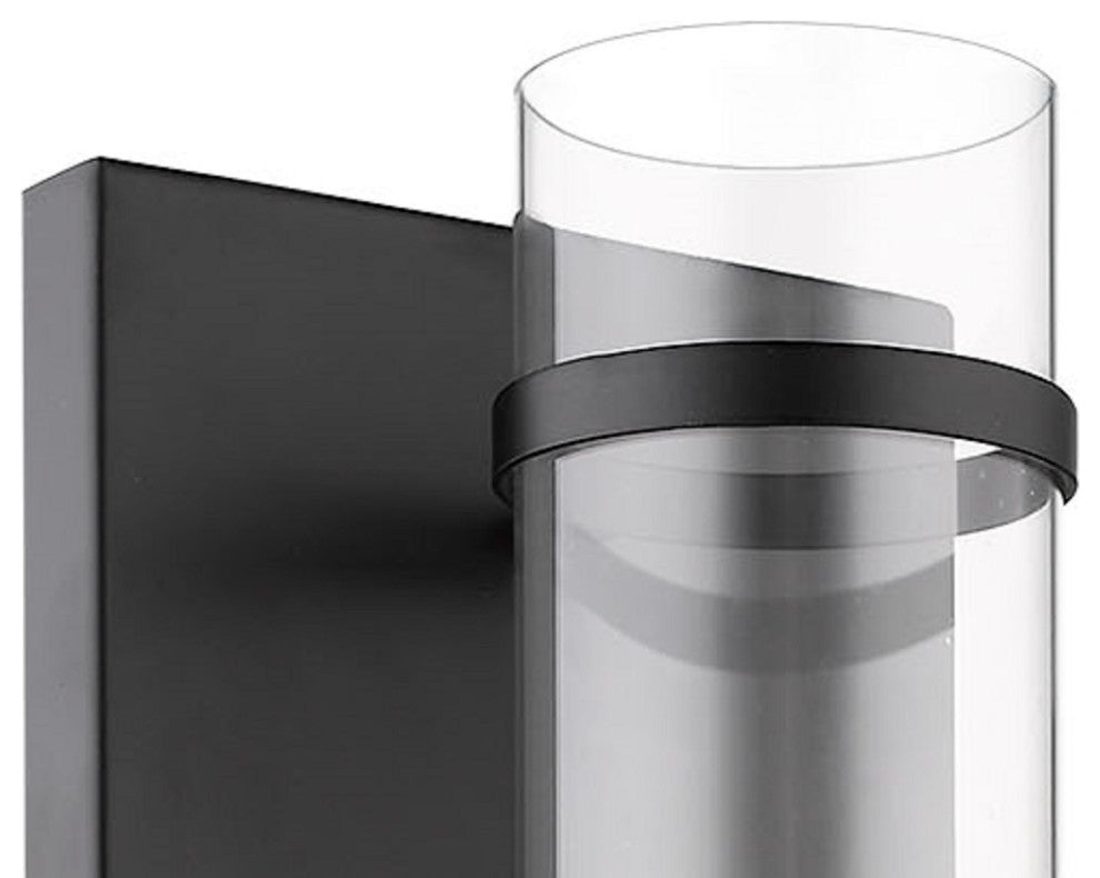 Cylinder Shaped with Tall Backplate Matte Black and Aged Brass Wall Sconce