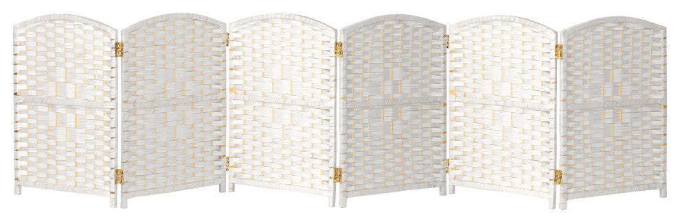 2 ft. Short Diamond Weave Fiber Room Divider White 6 Panel