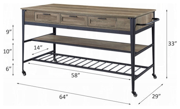 ACME Macaria Kitchen Island, Rustic Oak and Black