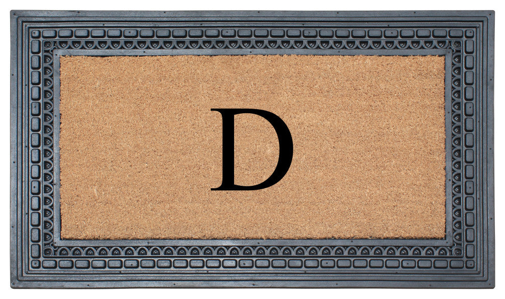 Rubber And Coir, Black/Beige  24"x39" Heavy Duty Outdoor Monogrammed Doormat, D