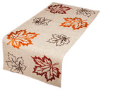 Rustic Autumn Embroidered Fall Table Runner, Natural, 16"x36"