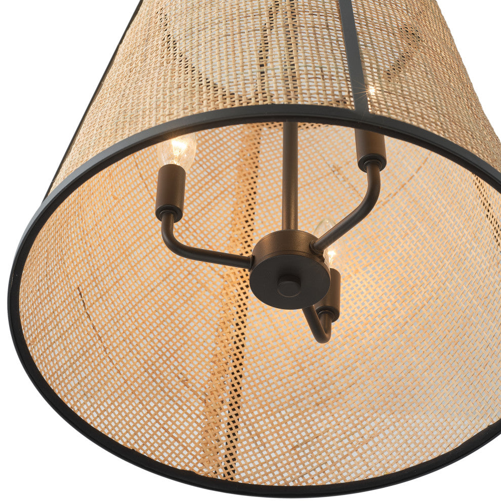 Farmhouse 3-Light Hand Woven Bamboo Kitchen Island Pendant Light Fixture