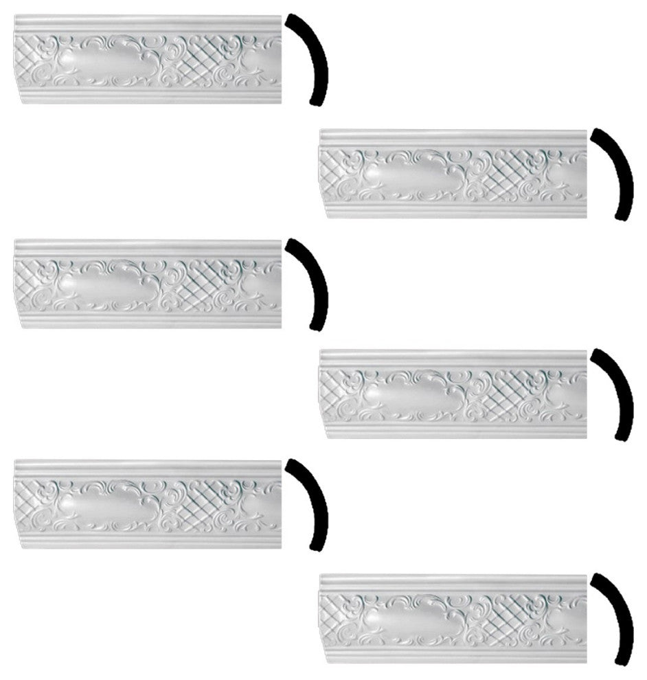 Ornate Cornice White Urethane Brook Design 6 Pieces Totaling 283.5" Length