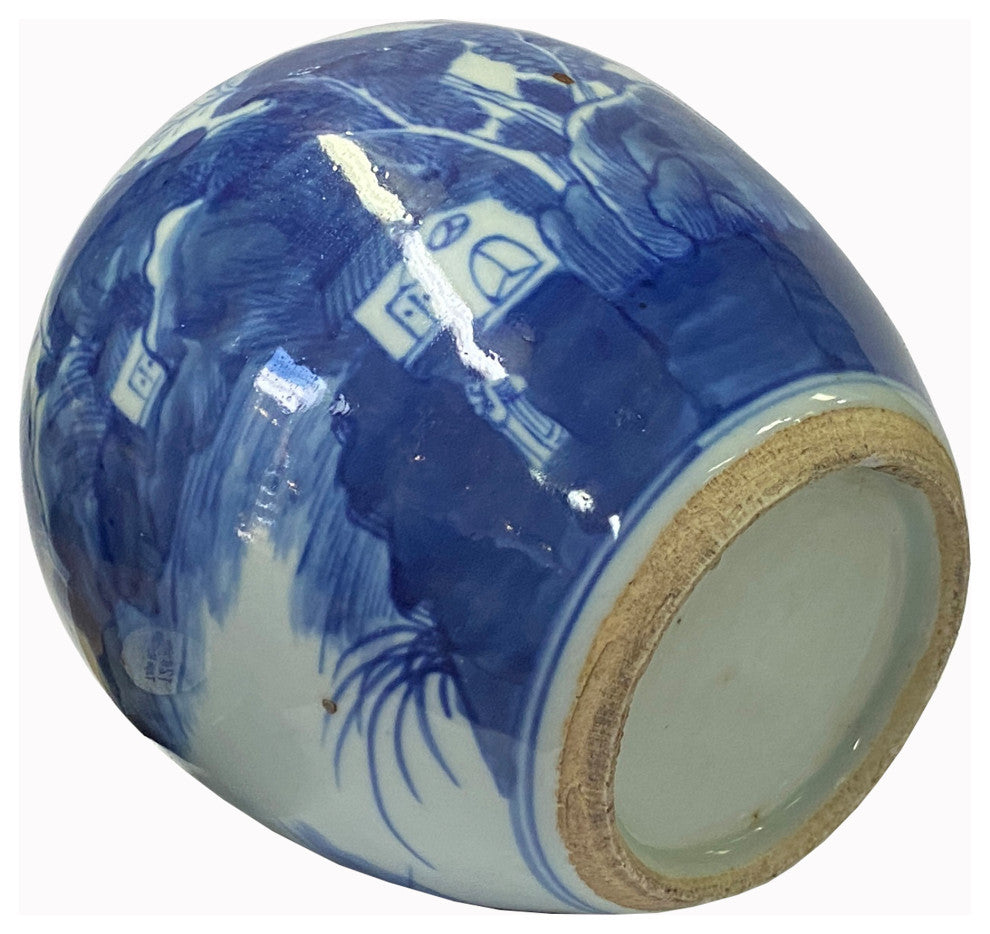 Oriental Handpainted House Tree Small Blue White Porcelain Ginger Jar Hws2315