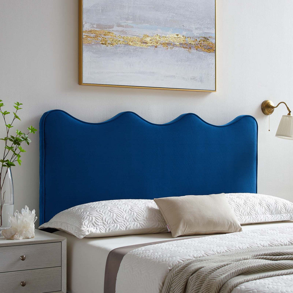 Headboard, King Size, Velvet, Blue Navy, Modern Contemporary, Bedroom Master