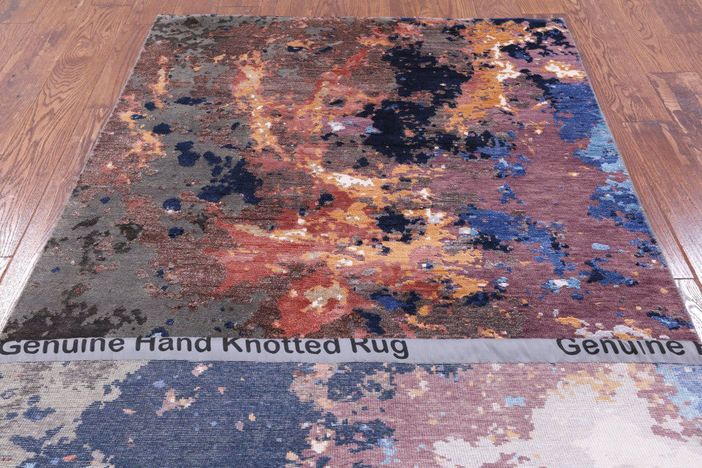 3' 11" X 6' 0" Abstract Wool and Silk Hand Knotted Rug Q6170