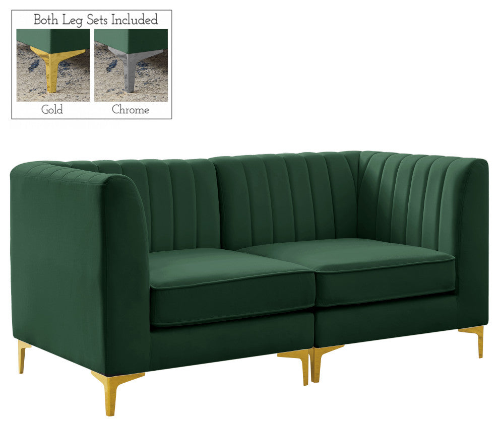 Alina Velvet Upholstered 2-Piece Modular Sectional, Green