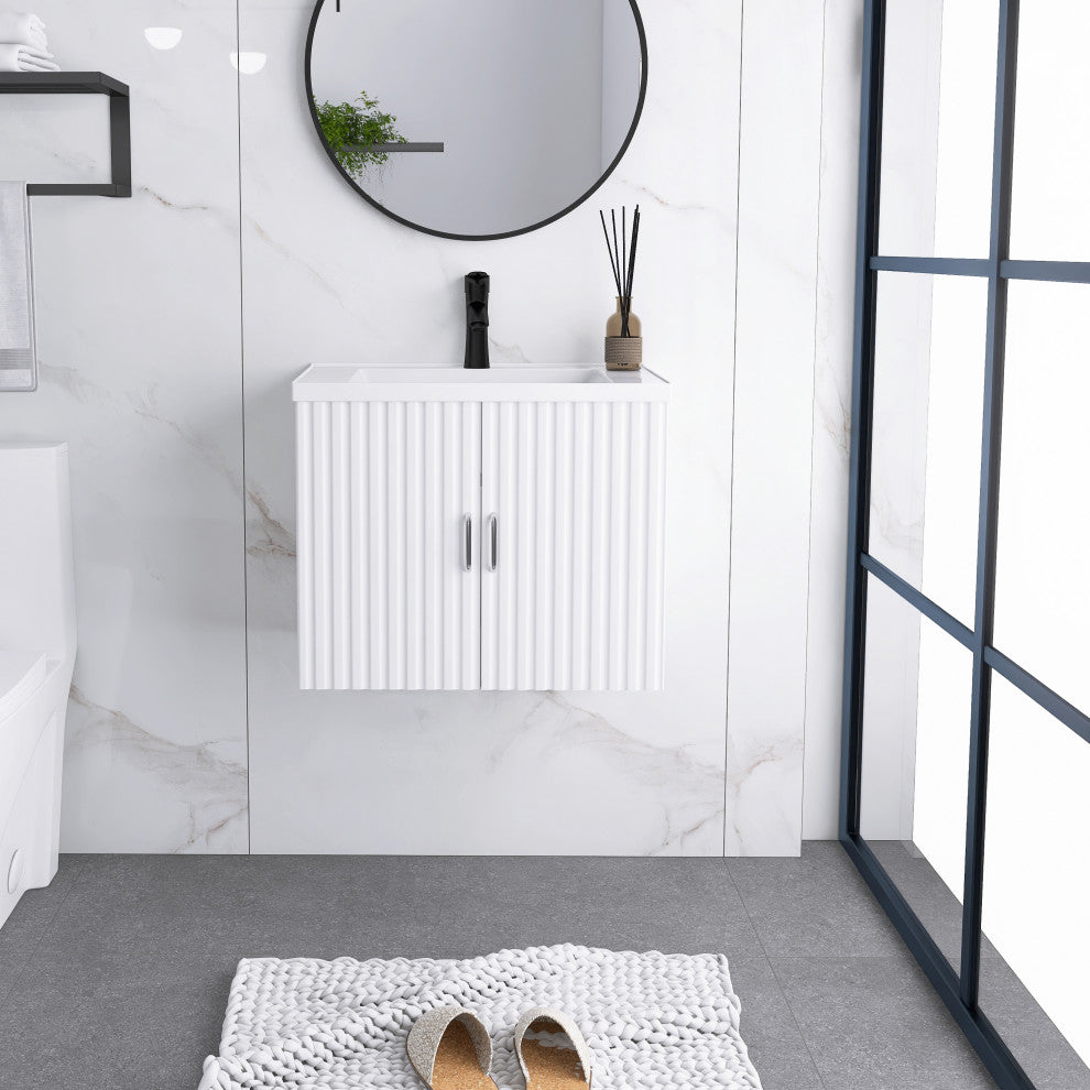 24" W x 19" H MDF Floating Bath Vanity, Integrated Ceramic Sink, White