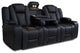 Valencia Oxford Console Italian Nappa Leather Home Theater Seating, Black, Row of 3 With Dropdown Center-Black