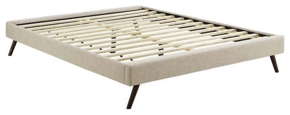 Modway Loryn Full Polyester Fabric Bed Frame with Round Splayed Legs in Beige