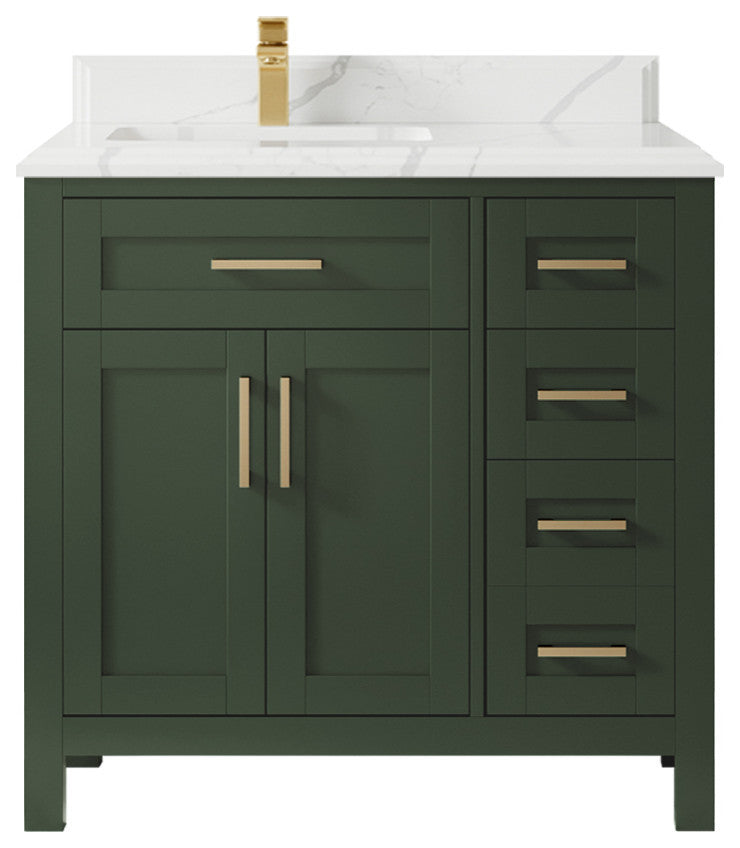 Cambridge 36 Left Offset Bath Vanity in Pewter Green 1.5" Calacatta Laza
