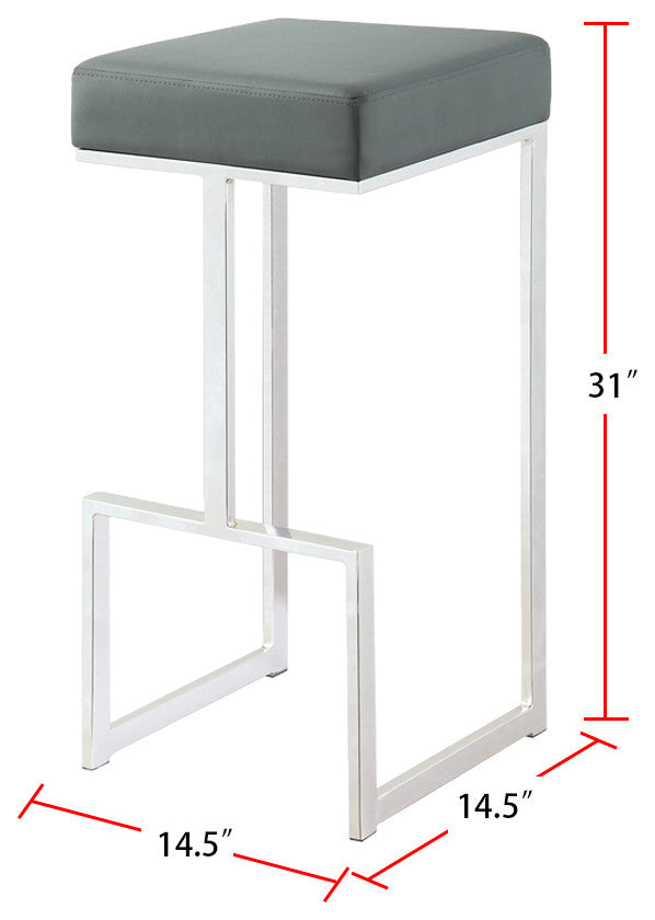 Metal and Faux Leather Bar Stool, Gray
