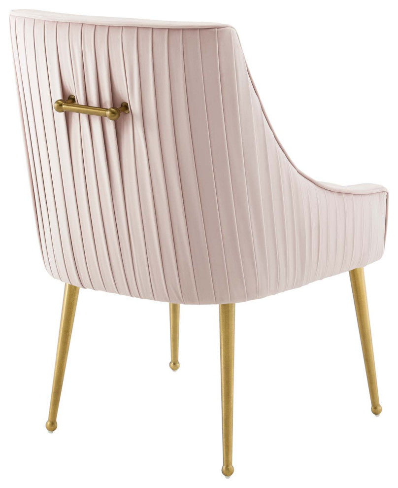 Discern Pleated Back Upholstered Performance Velvet Dining Chair Set of 2 Pink