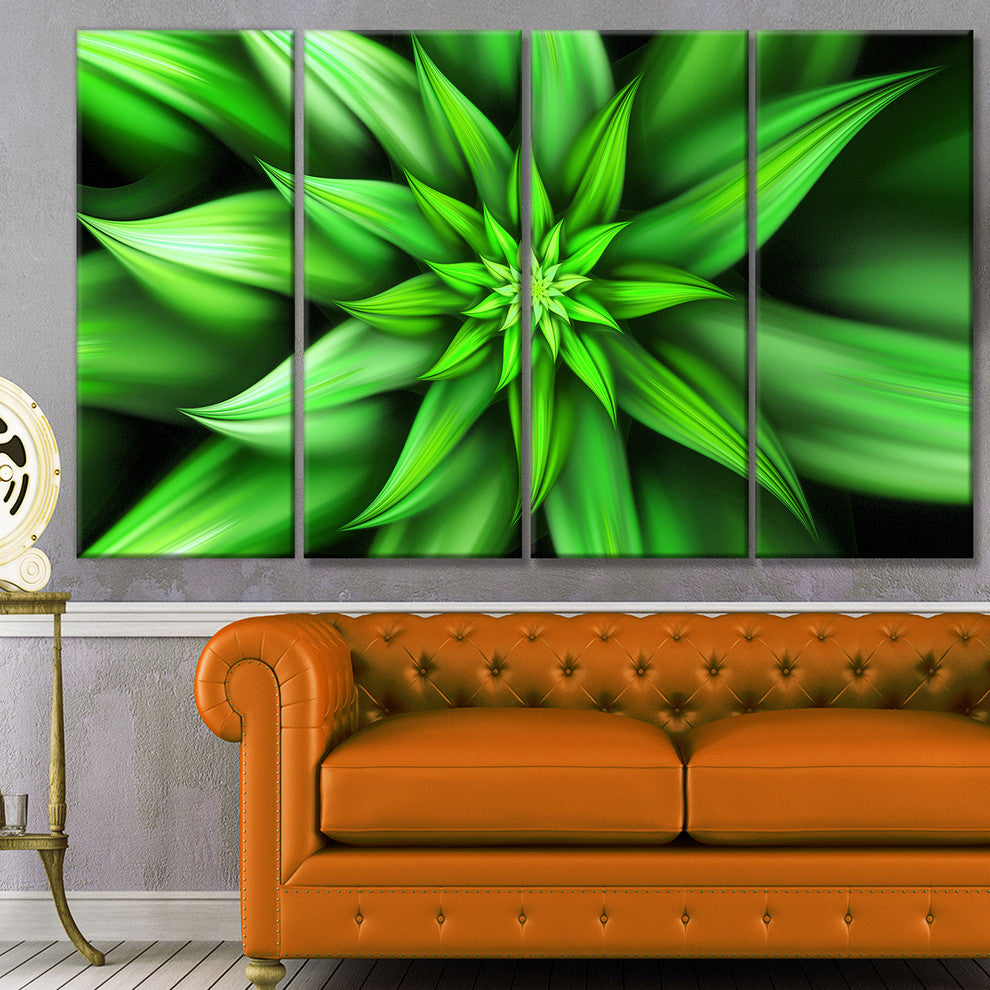 Exotic Green Flower Petals, Floral Canvas Art Print, 48"x28", 4 Panels