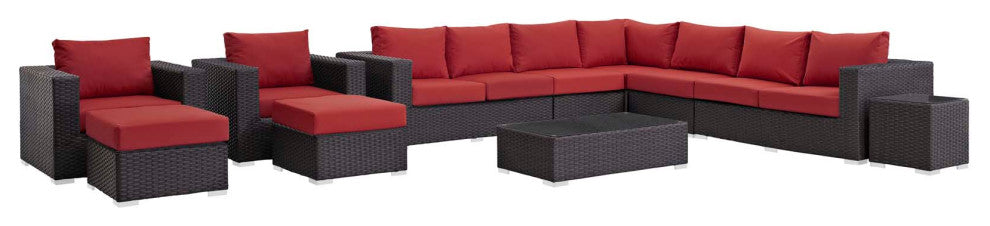 Canvas Red Sojourn 11 Piece Outdoor Patio Sunbrella Sectional Set