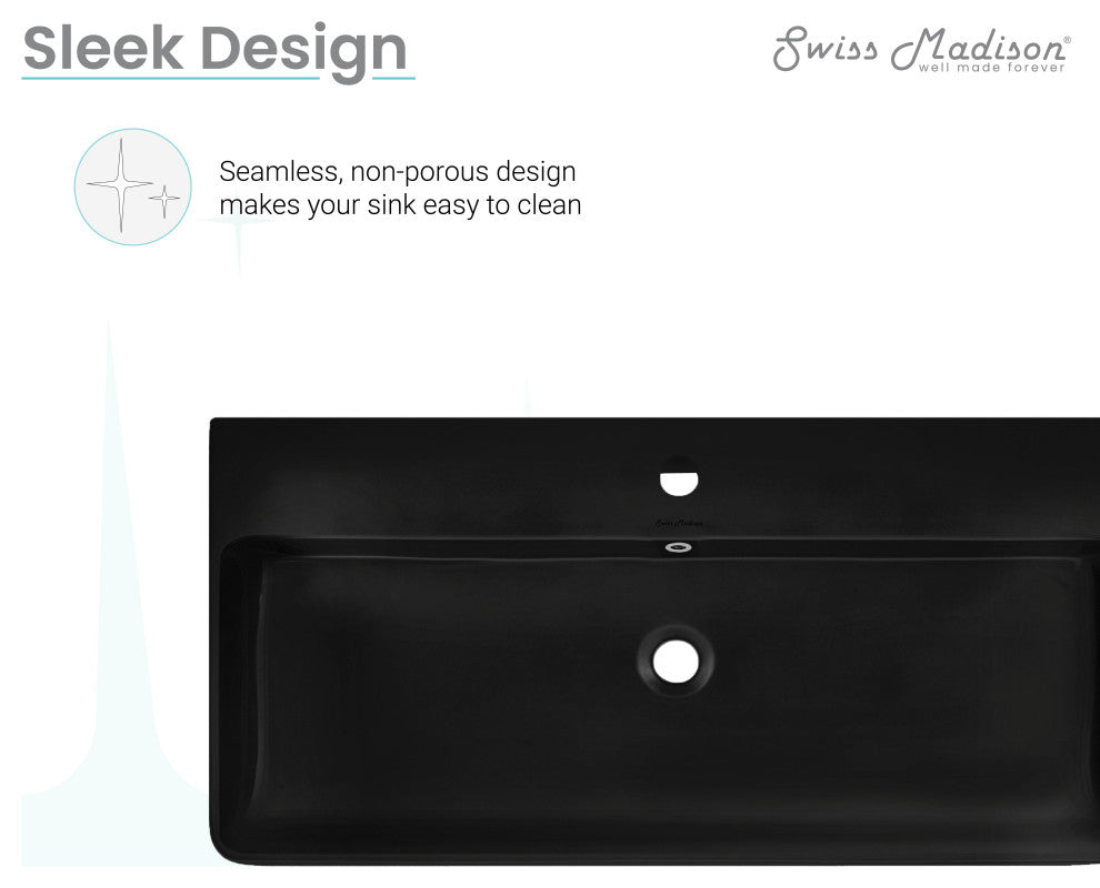 Carre 36" Rectangle Wall-Mount Bathroom Sink, Matte Black