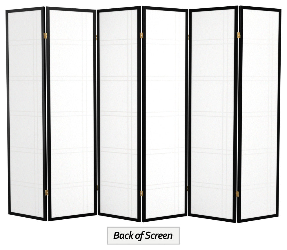 6'' Tall Double Cross Shoji Screen, Black, 6 Panels