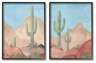 Warm Sunny Desert Cactus Western Landscape, 2pc, each 11 x 14