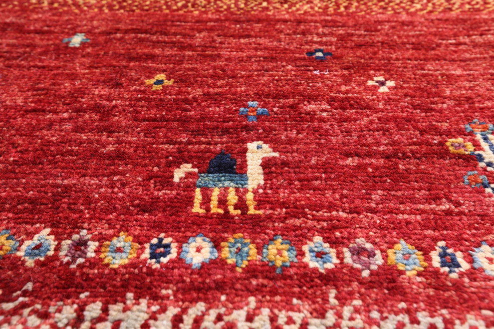 Persian Gabbeh Tribal Hand-Knotted Rug 4' 9" X 6' 10" Q5298